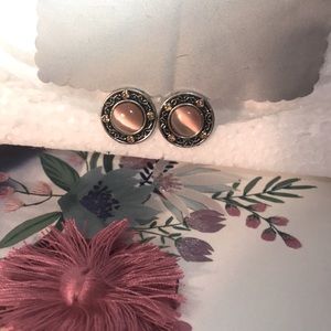 Set of 2 Interchangeable Snap Button Charms in black/silver & orange tiger eye